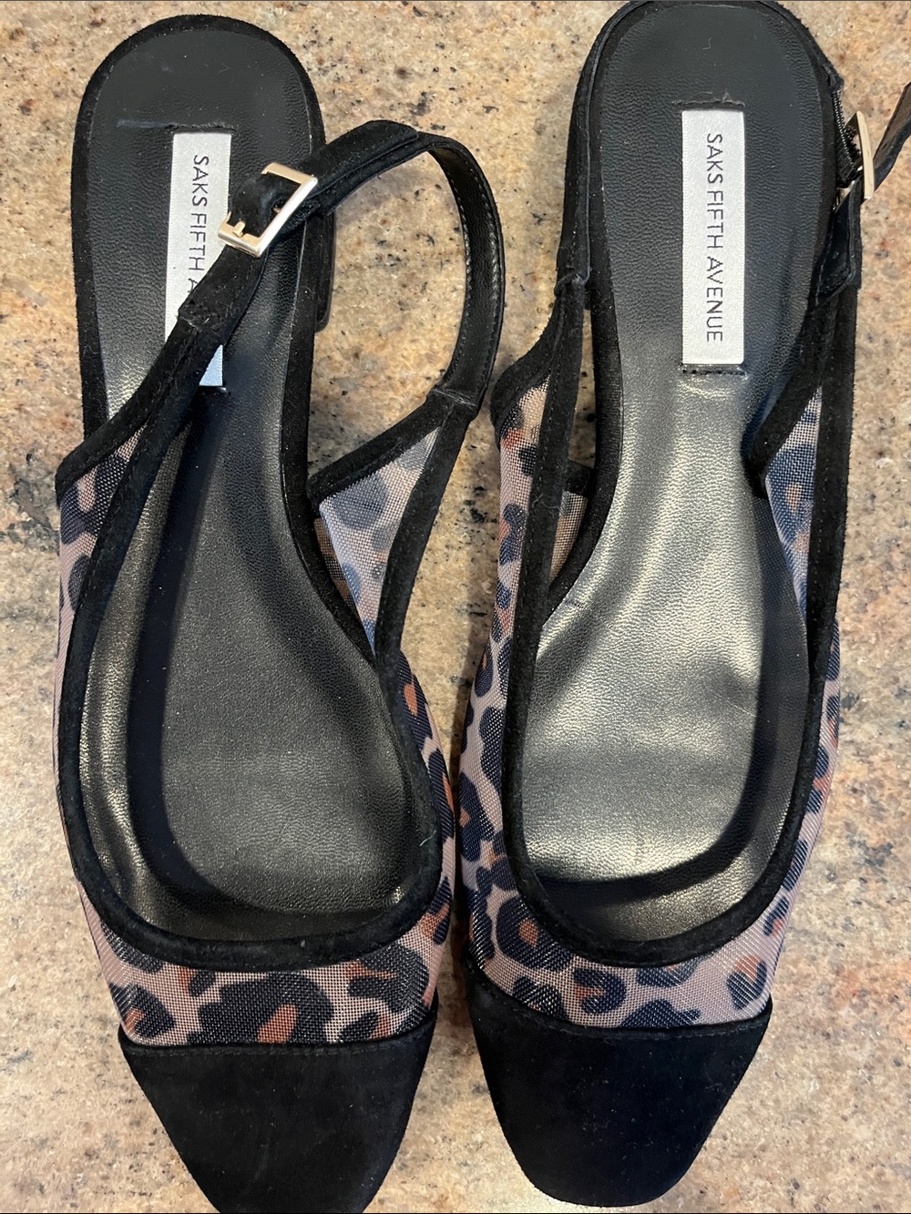 Saks Fifth Avenue Black and Leopard-Print Slingback Flats